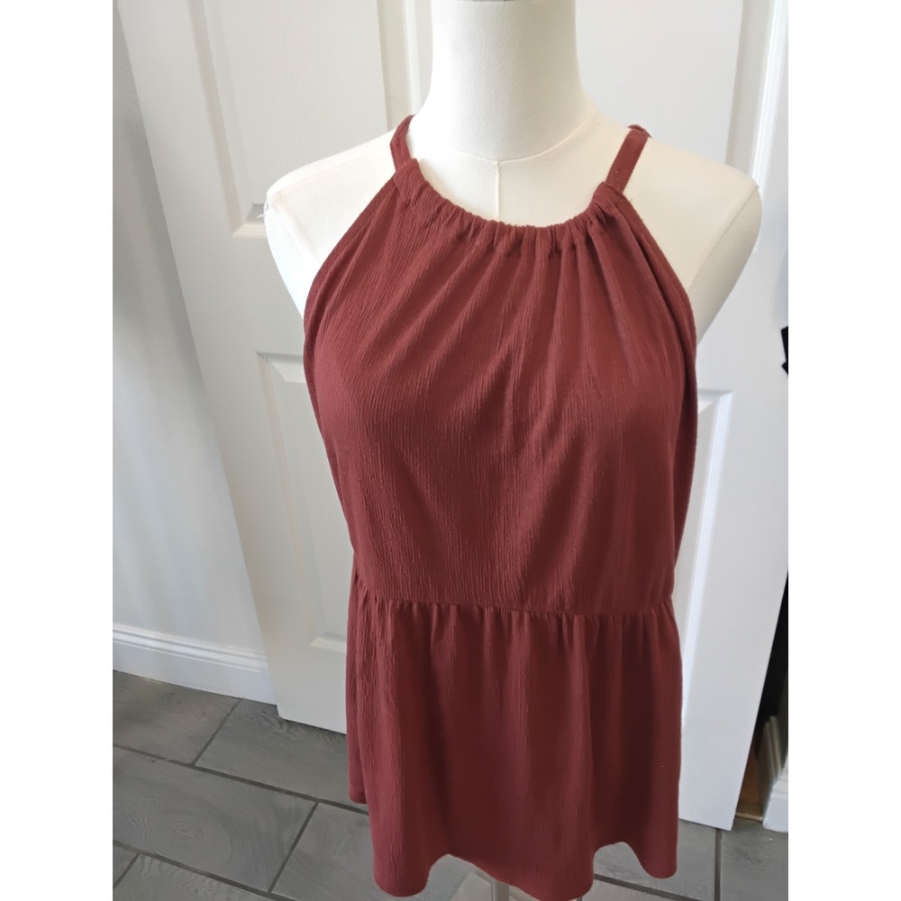 Maurices Womens Rust Terracotta Halter Neck Babydoll Tank Top Sleeveless‎ Blouse